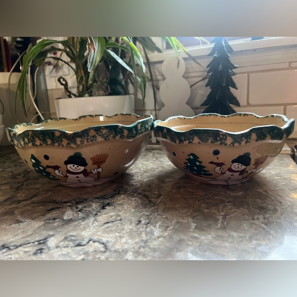 2 Snowman Ceramic Bowls, 2 Different Sizes ⛄️⛄️⛄️⛄️⛄️⛄️⛄️⛄️⛄️⛄️ - Picture 1 of 6